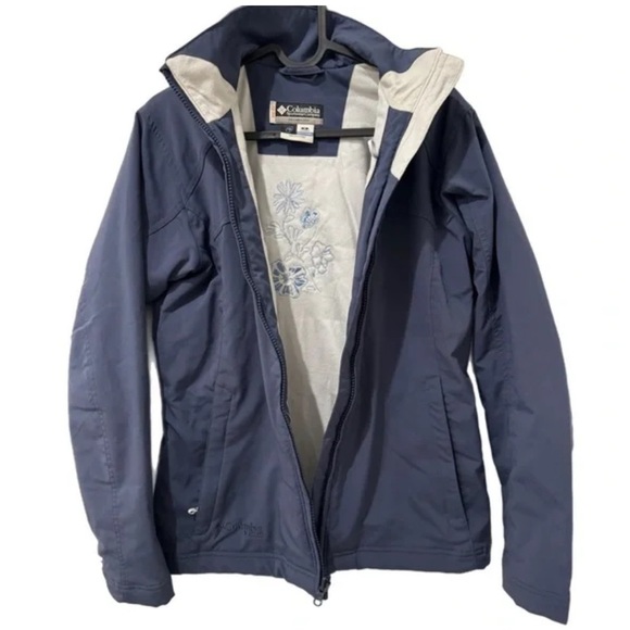 Columbia XCO Interchange Jacket S Blue Solid Outer Floral Liner Full Zip Women’s - Picture 2 of 10